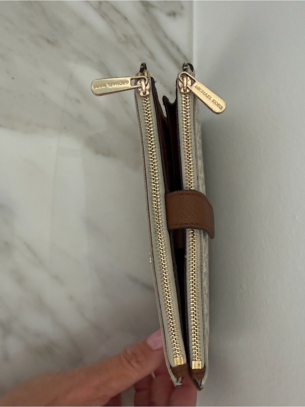 Michael Kors Cream and Brown MK Signature Shoulder Tote - Picture 9 of 11